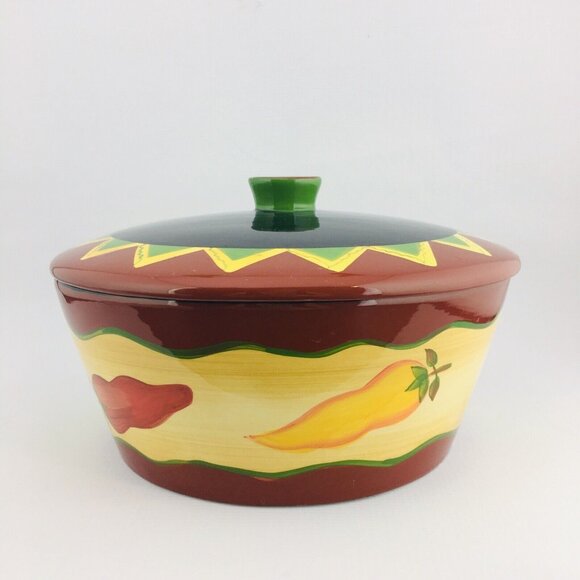 THE MAIN INGREDIENTS Southwestern Chili Peppers Stoneware Large Lid Serving Bowl - Picture 4 of 14